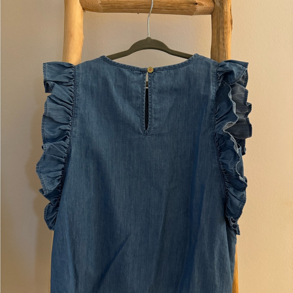 Crewcuts Kids Chambray Denim Ruffle Sleeve Top - Picture 2 of 2